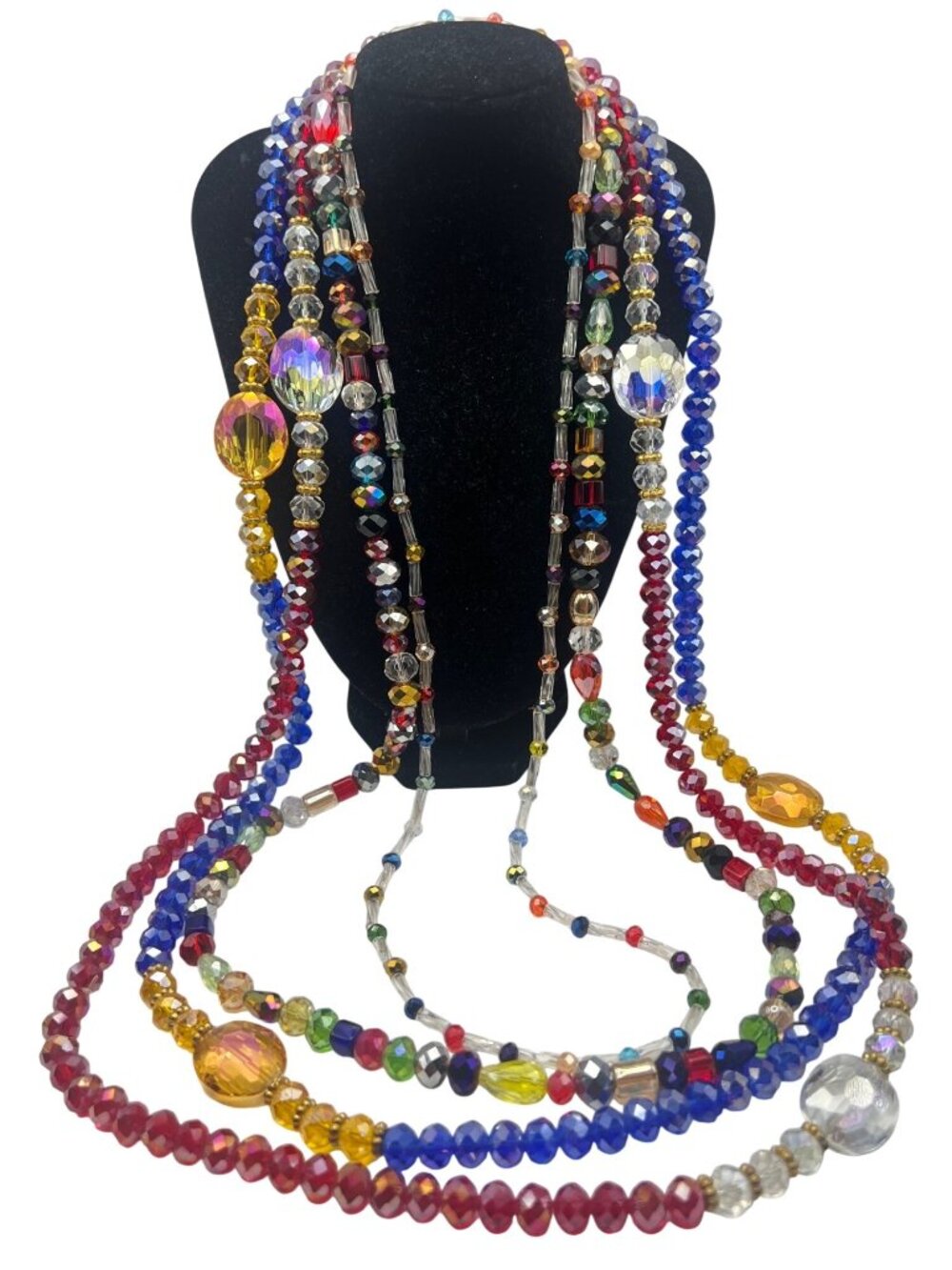 Lot Of 4 Multi-Color Glass Bead Stretch Necklaces 36" 30" Boho Layer Festival